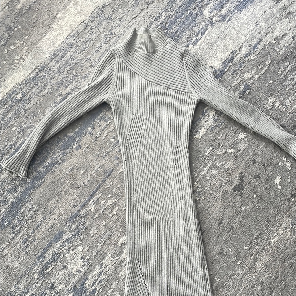 Gray Ribbed Knit Dress